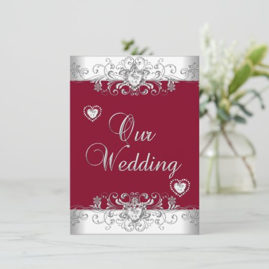 バーグ王室のンディ結婚レッドの銀ダイヤモンドハート 招待状 (スタンド正面)