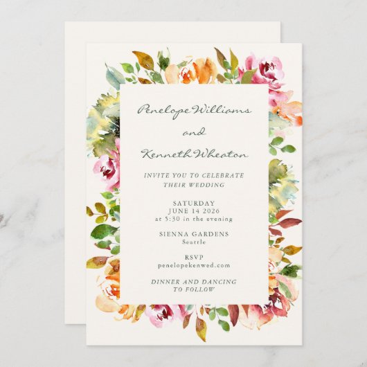 バーグ素朴ンディの国のフローラ結婚は全て一つで 招待状 (正面/裏面)