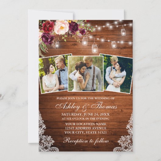 バーグ素朴ンディフローラの瓶のライト3写真結婚の 招待状 (正面)