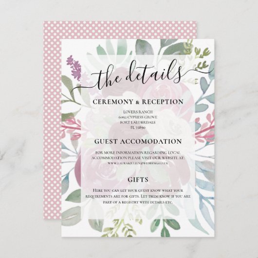 バーグ素朴ンディフローラウォーター結婚カラーの詳細 エンクロージャーカード (正面/裏面)