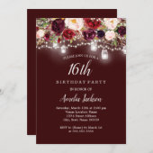 バーグ素朴ンディフローラライト16誕生日 招待状 (正面/裏面)