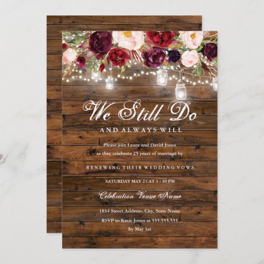 バーグ素朴ンディフローララ結婚イトの誓いの更新 招待状 (正面/裏面)