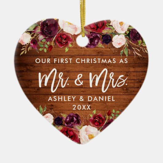 バーグ素朴ンディフローラ初めてのクリスマス結婚ズ セラミックオーナメント (正面)