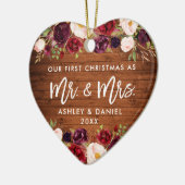 バーグ素朴ンディフローラ初めてのクリスマス結婚ズ セラミックオーナメント (左)