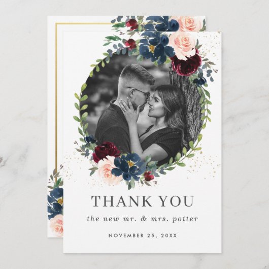バーグ素朴ンディ海軍赤面結婚フローラの写真 サンキューカード (正面/裏面)