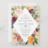 バーグ素朴ンディ秋フローラ結婚ダイヤモンド 招待状 (正面)