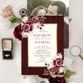 バーグ素朴ンディ赤面ウッド金ゴールド写真結婚の 招待状