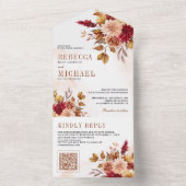 バーグ素朴ンディ・テラコッタフローラQRコー結婚ド オールインワン招待状 (内側)