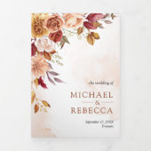 バーグ素朴ンディ・テラコッタフローラQRコー結婚ド 三つ折り招待状 (カバー)