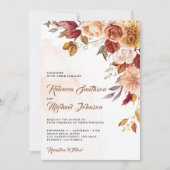 バーグ素朴ンディ・テラコッタフローラQRコー結婚ド 招待状 (正面)