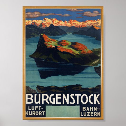 バーゲンストック・スイス・ヴィンテージ旅行ポスター ポスター (正面)