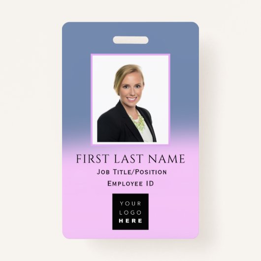 バーコードフォト名IDカードナース気に紫ピンク バッジ (正面)