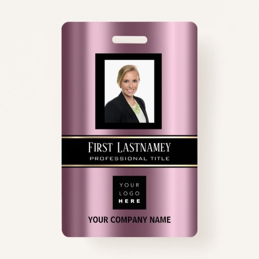 バーコードフォト名IDカード縦紫金ゴールド バッジ (正面)