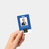 バーコードフォト名IDカード縦青白 バッジ (手持ち)