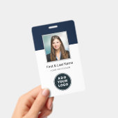バーコード付きモダンビジネス ロゴ 社員 写真 バッジ (手持ち)
