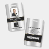 バーコード付き写真 名 ID カード 縦型 メタル グレー バッジ (表裏)