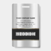 バーコード付き写真 名 ID カード 縦型 メタル グレー バッジ (裏面)