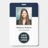 バーコード付き社員写真IDと企業ロゴ バッジ (正面)