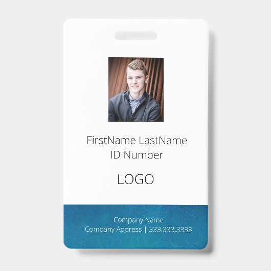 バーコード付き青い従業員IDバッジ バッジ (正面)