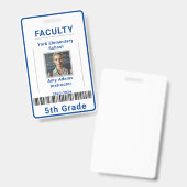 バーコード付き青色の学校教師IDバッジ テンプレート バッジ (Front & Back)