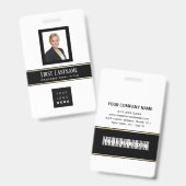 バーコード 写真 名前 ID カード 縦型 モダン バッジ (正面&裏面)