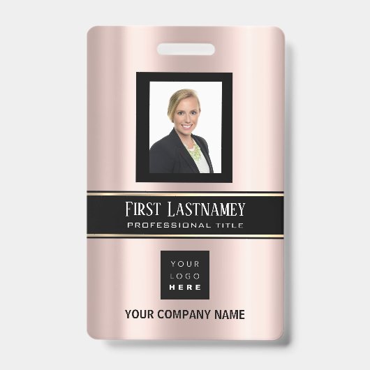 バーコード 写真 名前 ID カード 縦 ローズゴールド VIP バッジ (表面)