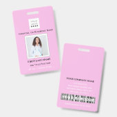 バーコード 写真 看護師 医者 健康 緊急事態 ピンク バッジ (正面＆裏面)