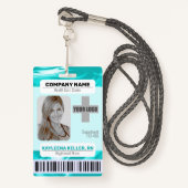 バーコードID写真テンプレートティール(緑がかった色)グリーンマーブルナース バッジ (正面ランヤード)