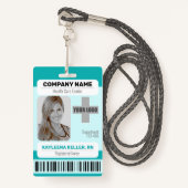 バーコードID写真テンプレートティール（緑がかった色）緑の医療スタッフ バッジ (正面ランヤード)