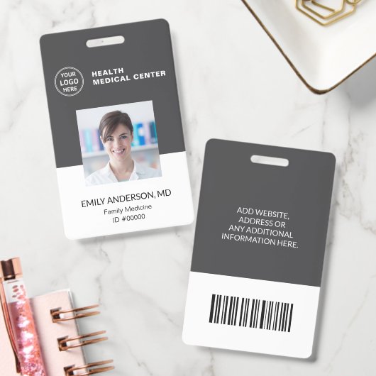 バーコードID 病院 クリニック 医師 社員 グレー バッジ (オフィス)