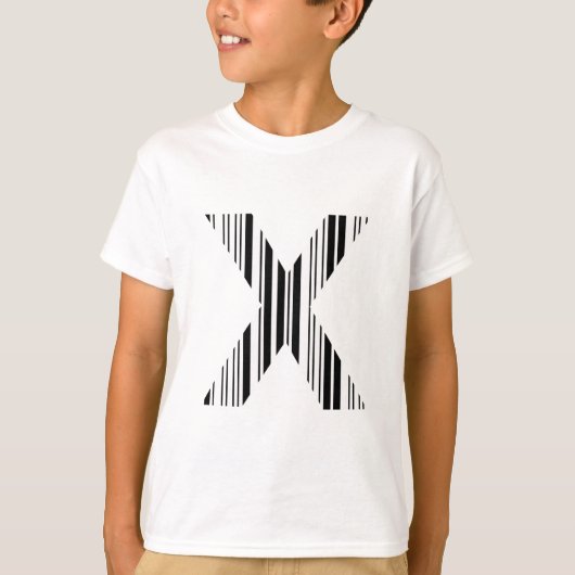 バーコードX文字 最初のイニシャルバーコードパターン Tシャツ (正面)