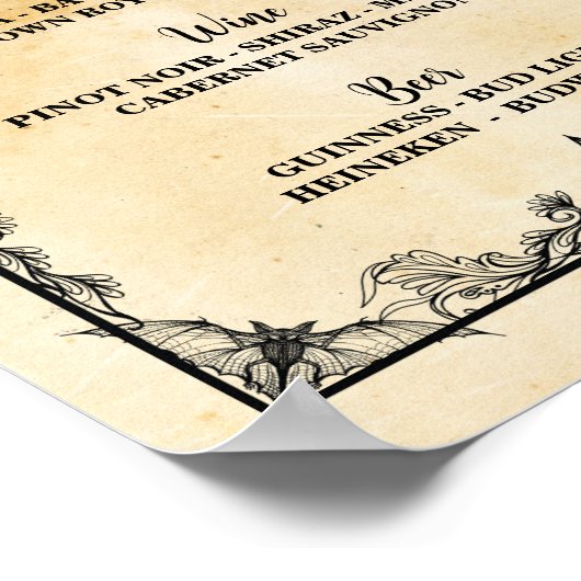 バーゴシック様式のハロウィーンのサインこうもり結婚披露宴 ポスター (角)