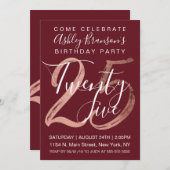 バーゴシンプルンディバラゴールドフォイル25誕生日 招待状 (正面/裏面)