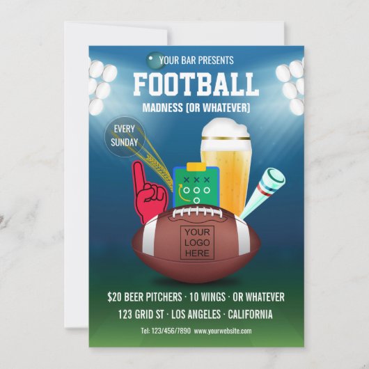 バーサッカーイベントプロモーションメニュー写真とロゴの追加 招待状 (正面)