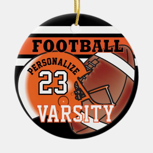 バーシティオレンジとブラックサッカー セラミックオーナメント (正面)