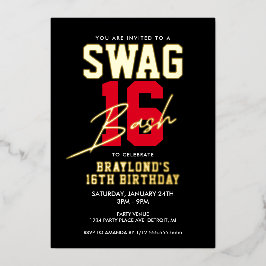 バーシティスタイルスワッグ16誕生日 箔招待状