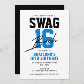 バーシティスタイルブルースワッグ16誕生日 招待状 (正面/裏面)