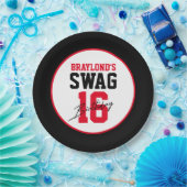 バーシティスタイルレッドスワッグ16誕生日 ペーパープレート (パーティー)