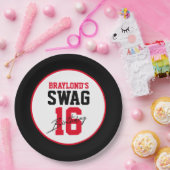バーシティスタイルレッドスワッグ16誕生日 ペーパープレート (パーティー)