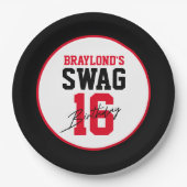 バーシティスタイルレッドスワッグ16誕生日 ペーパープレート (正面)