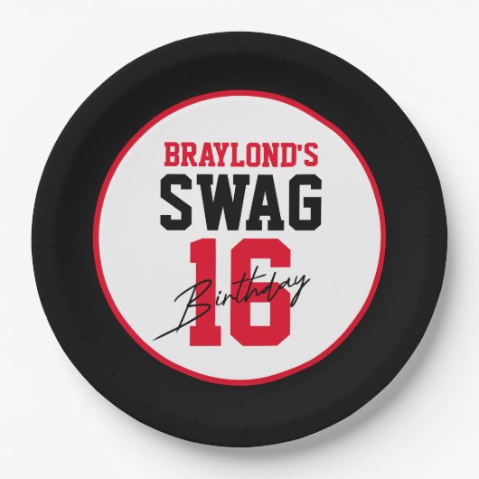 バーシティスタイルレッドスワッグ16誕生日 ペーパープレート (正面)