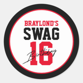 バーシティスタイルレッドスワッグ16誕生日 ラウンドシール