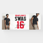 バーシティスタイルレッドスワッグ16誕生日 横断幕 (横)