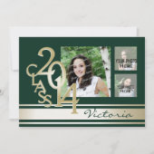 バーシティストライプトライフォトグリーンと金ゴールド 招待状 (正面)