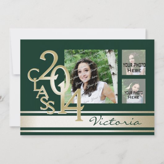 バーシティストライプトライフォトグリーンと金ゴールド 招待状 (正面)