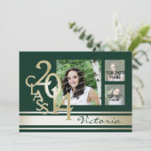 バーシティストライプトライフォトグリーンと金ゴールド 招待状 (スタンド正面)