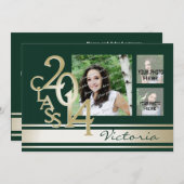 バーシティストライプトライフォトグリーンと金ゴールド 招待状 (正面/裏面)