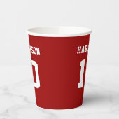 バーシティスポーツクリムゾンレッドジャージーの名前番号 紙コップ (左)