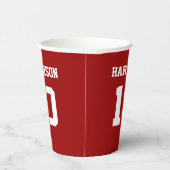 バーシティスポーツクリムゾンレッドジャージーの名前番号 紙コップ (右)