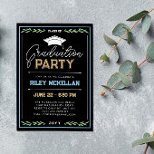 バーシティタイポグラフィブラックブルー卒業パーティー 招待状